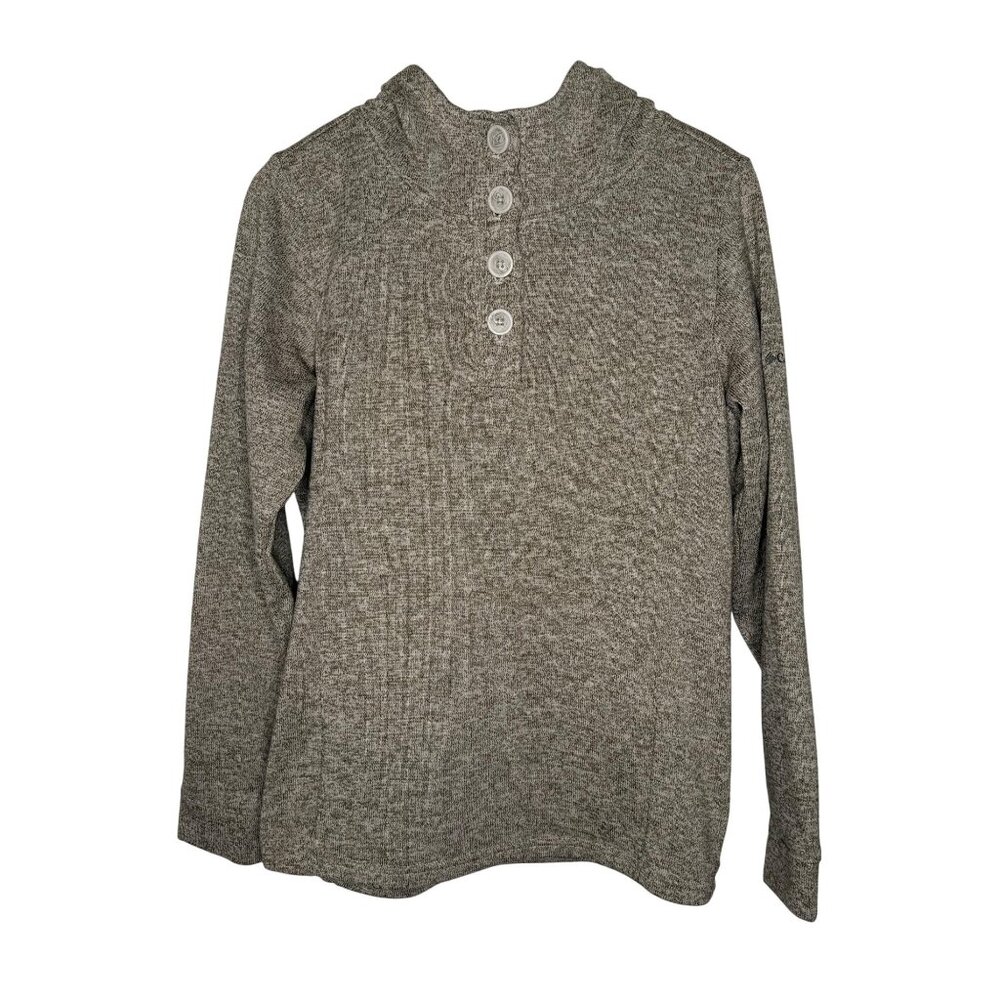Columbia Women's Fleece 1/4 button hooded Sweater pullover‎ tan Sz L